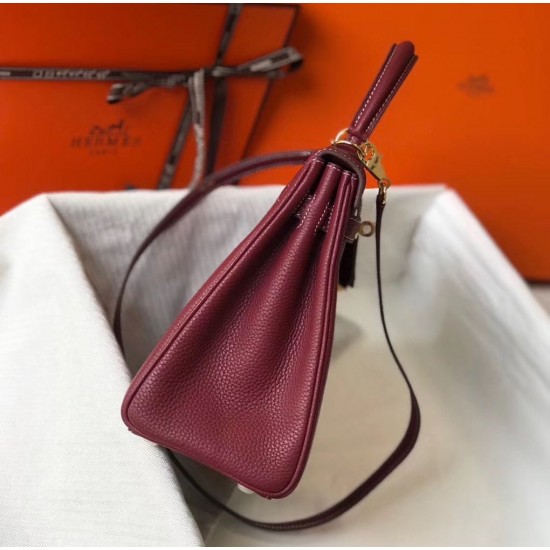 Hermes Kelly 25cm Sellier Bag In Bordeaux Epsom Leather