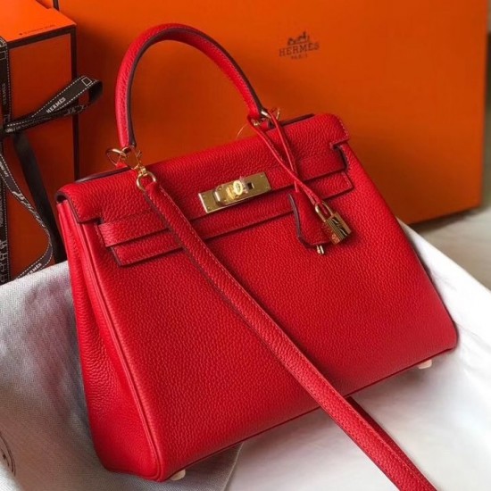 Hermes Kelly 25cm Sellier Bag In Red Epsom Leather