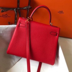 Hermes Kelly 25cm Sellier Bag In Red Epsom Leather