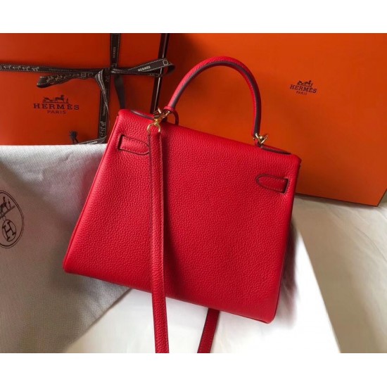 Hermes Kelly 25cm Sellier Bag In Red Epsom Leather