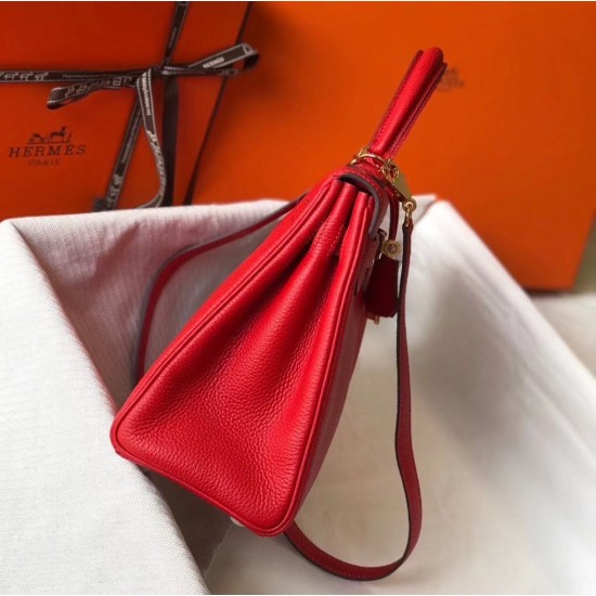 Hermes Kelly 25cm Sellier Bag In Red Epsom Leather