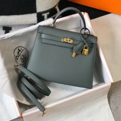 Hermes Kelly 25cm Sellier Bag In Vert Amande Epsom Leather