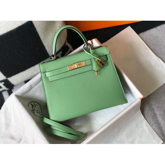 Hermes Kelly 25cm Sellier Bag In Vert Criquet Epsom Leather