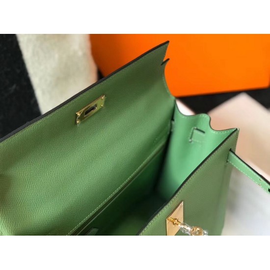 Hermes Kelly 25cm Sellier Bag In Vert Criquet Epsom Leather