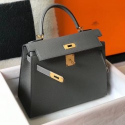 Hermes Kelly 28cm Sellier Bag In Ardoise Epsom Leather