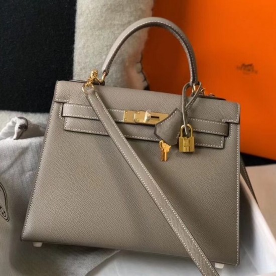 Hermes Kelly 28cm Sellier Bag In Asphalt Epsom Leather