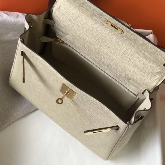 Hermes Kelly 28cm Sellier Bag In Beton Leather