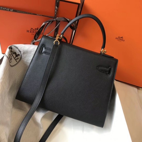 Hermes Kelly 28cm Sellier Bag In Black Epsom Leather