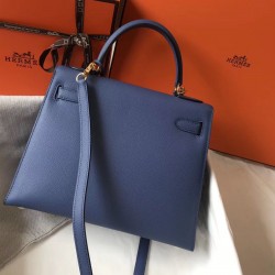 Hermes Kelly 28cm Sellier Bag In Blue Agate Epsom Leather