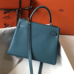 Hermes Kelly 28cm Sellier Bag In Blue Jean Epsom Leather