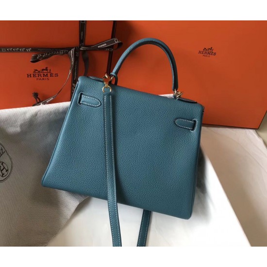 Hermes Kelly 28cm Sellier Bag In Blue Jean Epsom Leather