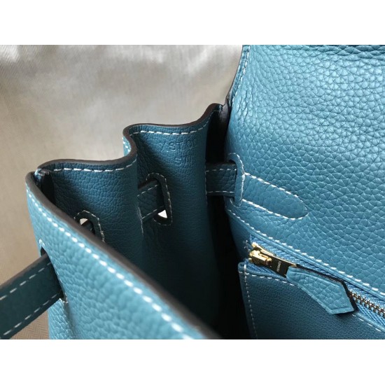 Hermes Kelly 28cm Sellier Bag In Blue Jean Epsom Leather