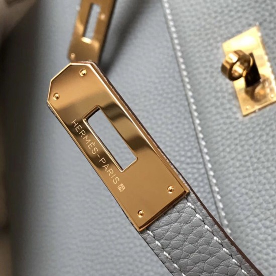 Hermes Kelly 28cm Sellier Bag In Blue Lin Epsom Leather