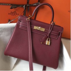 Hermes Kelly 28cm Sellier Bag In Bordeaxu Epsom Leather