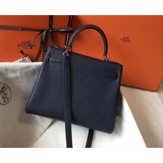 Hermes Kelly 28cm Sellier Bag In Dark Blue Epsom Leather