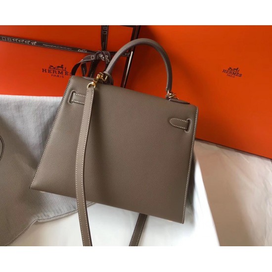 Hermes Kelly 28cm Sellier Bag In Grey Epsom Leather