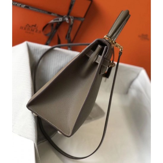 Hermes Kelly 28cm Sellier Bag In Grey Epsom Leather