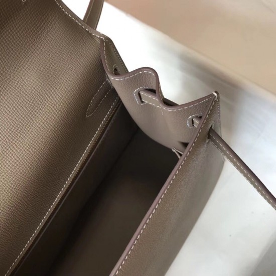 Hermes Kelly 28cm Sellier Bag In Grey Epsom Leather