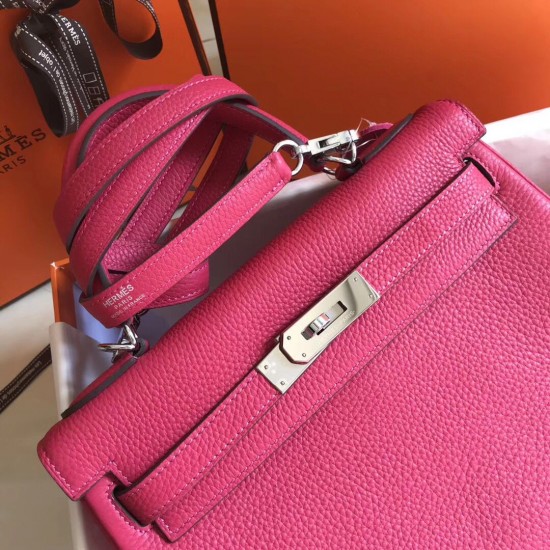 Hermes Kelly 28cm Sellier Bag In Rose Red  Epsom Leather