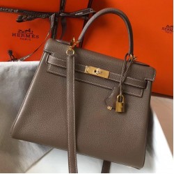 Hermes Kelly 28cm Sellier Bag In Taupe Grey  Epsom Leather