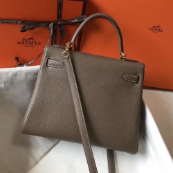 Hermes Kelly 28cm Sellier Bag In Taupe Grey  Epsom Leather