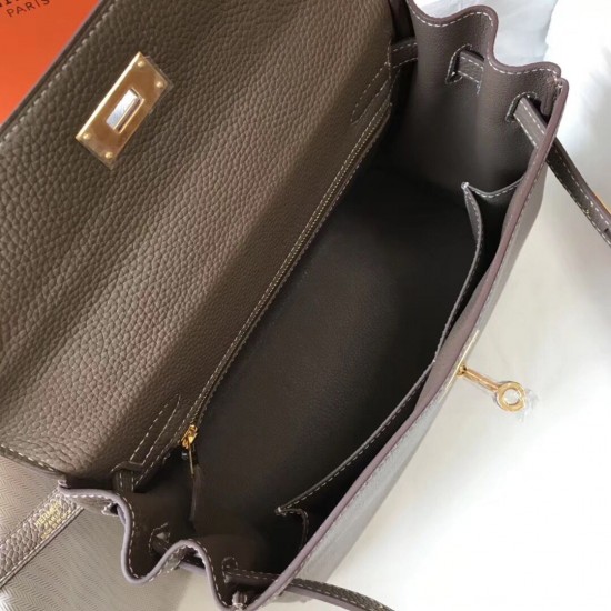 Hermes Kelly 28cm Sellier Bag In Taupe Grey  Epsom Leather