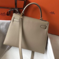 Hermes Kelly 28cm Sellier Bag In Tourterelle Epsom Leather