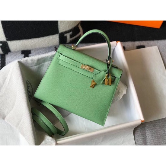 Hermes Kelly 28cm Sellier Bag In Vert Criquet Epsom Leather