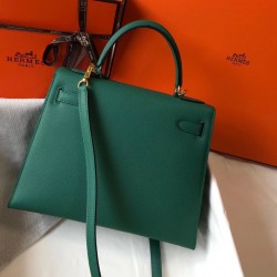 Hermes Kelly 28cm Sellier Bag In Vert Vertigo Epsom Leather