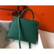 Hermes Kelly 28cm Sellier Bag In Vert Vertigo Epsom Leather