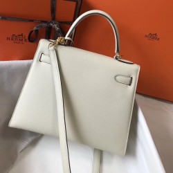 Hermes Kelly 28cm Sellier Bag In White Epsom Leather