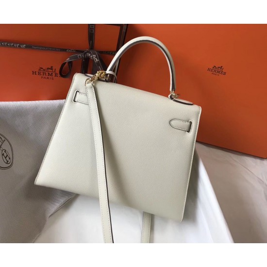 Hermes Kelly 28cm Sellier Bag In White Epsom Leather