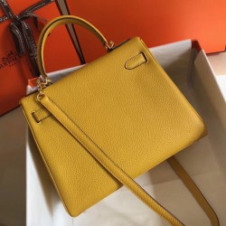 Hermes Kelly 28cm Sellier Bag In Yellow Epsom Leather