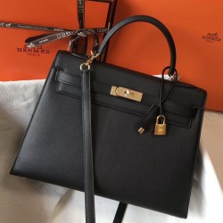 Hermes Kelly 32cm Sellier Bag In Black Epsom Leather