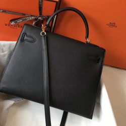 Hermes Kelly 32cm Sellier Bag In Black Epsom Leather