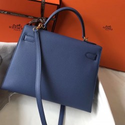 Hermes Kelly 32cm Sellier Bag In Blue Agate Epsom Leather