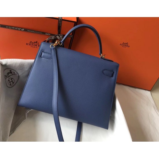 Hermes Kelly 32cm Sellier Bag In Blue Agate Epsom Leather