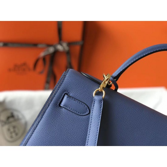 Hermes Kelly 32cm Sellier Bag In Blue Agate Epsom Leather