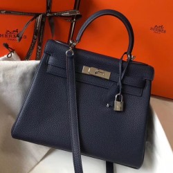 Hermes Kelly 32cm Sellier Bag In Dark Blue Epsom Leather