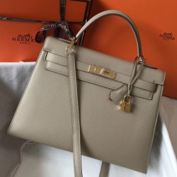 Hermes Kelly 32cm Sellier Bag In Gris Tourterelle Epsom Leather