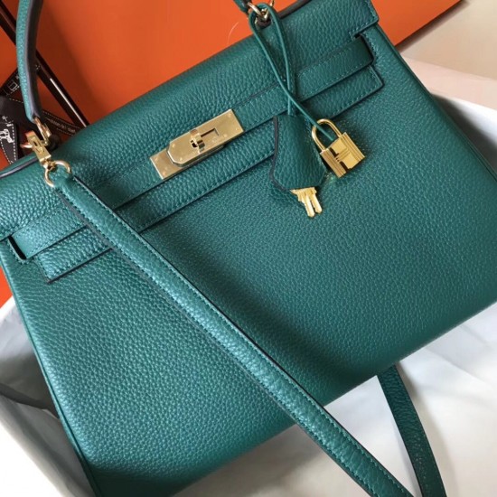 Hermes Kelly 32cm Sellier Bag In Malachite Epsom Leather