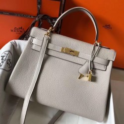 Hermes Kelly 32cm Sellier Bag In Pearl Grey Epsom Leather