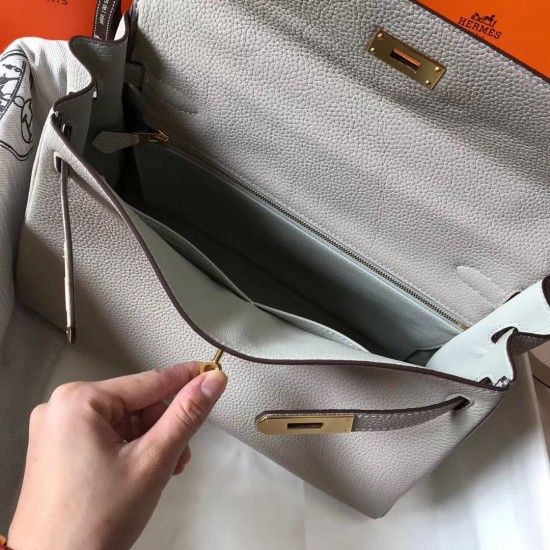 Hermes Kelly 32cm Sellier Bag In Pearl Grey Epsom Leather