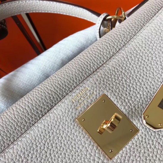 Hermes Kelly 32cm Sellier Bag In Pearl Grey Epsom Leather