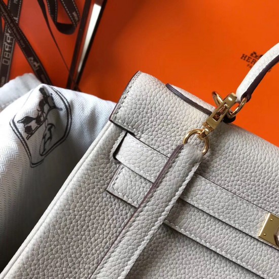 Hermes Kelly 32cm Sellier Bag In Pearl Grey Epsom Leather