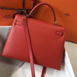 Hermes Kelly 32cm Sellier Bag In Red Epsom Leather