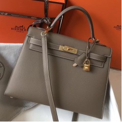 Hermes Kelly 32cm Sellier Bag In Taupe Grey  Epsom Leather