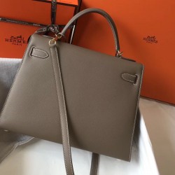 Hermes Kelly 32cm Sellier Bag In Taupe Grey  Epsom Leather