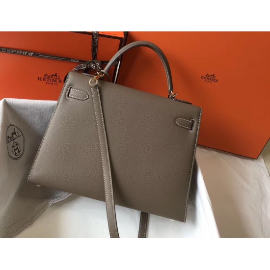 Hermes Kelly 32cm Sellier Bag In Taupe Grey  Epsom Leather