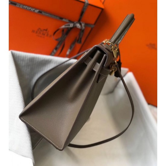 Hermes Kelly 32cm Sellier Bag In Taupe Grey  Epsom Leather